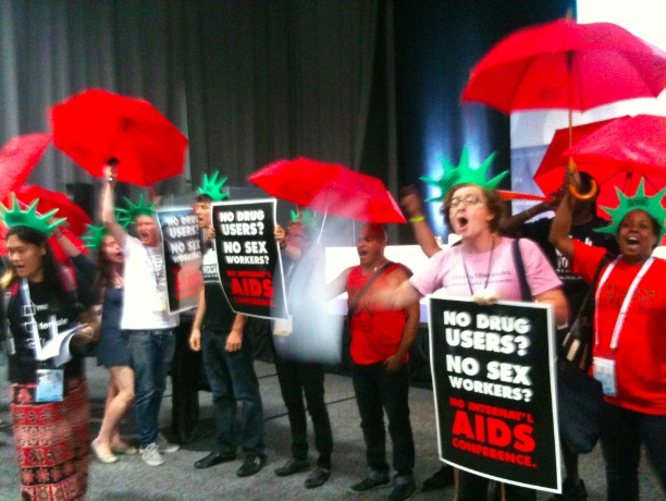Sex workers and drug users protest AIDS conference