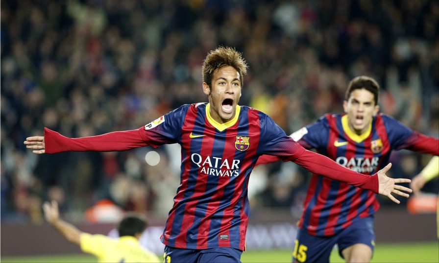 Barcelonas-Neymar-from-Brazil-celebrates-after-scoring-his-teams-second-goal-during-a-Spanish-La-Liga-soccer-match
