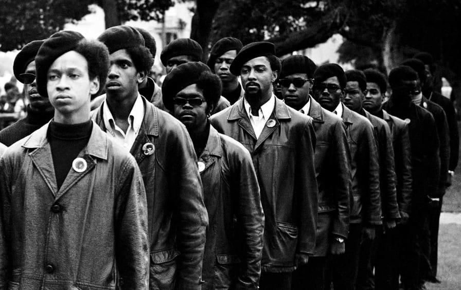 Black Panthers on parade at a Free Huey rally in Defermery Park in West Oakland, July 28, 1968.