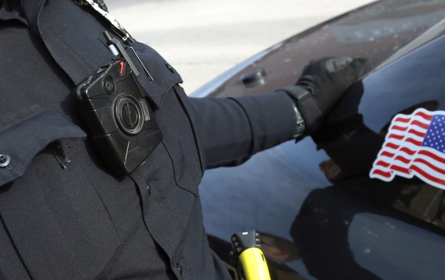 A Duluth, Minnesota police officer wearing a body camera.