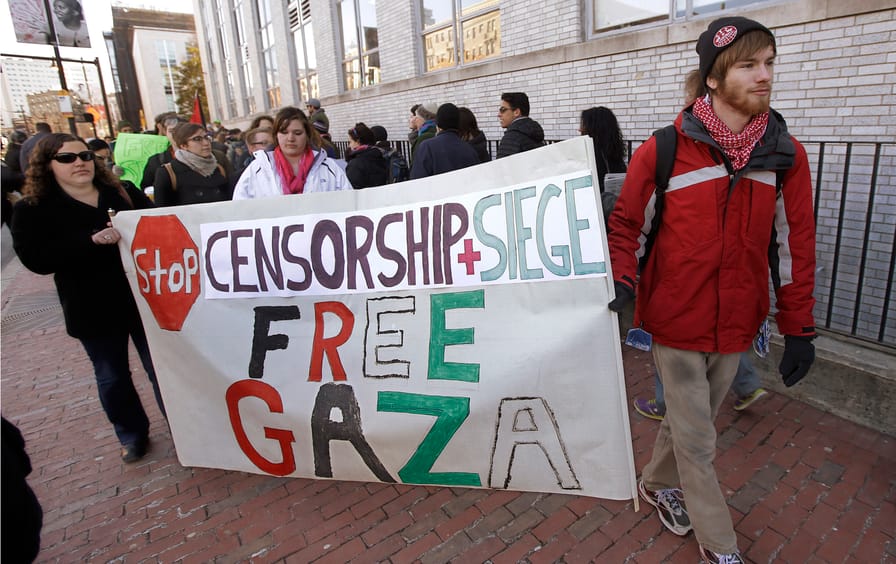A protest at Northeastern University following the suspension of its Students for Justice in Palestine chapter.