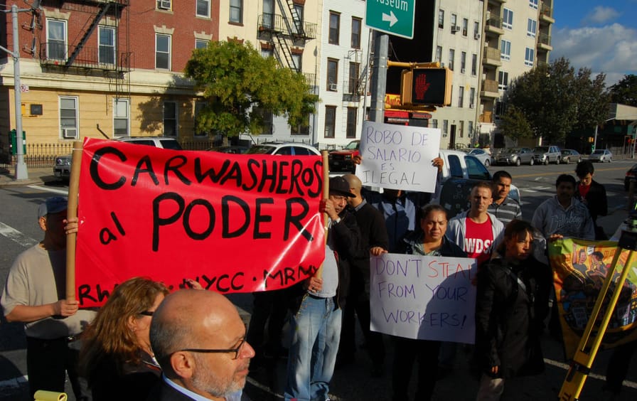 Car wash workers and allies protest in Brooklyn in 2014.