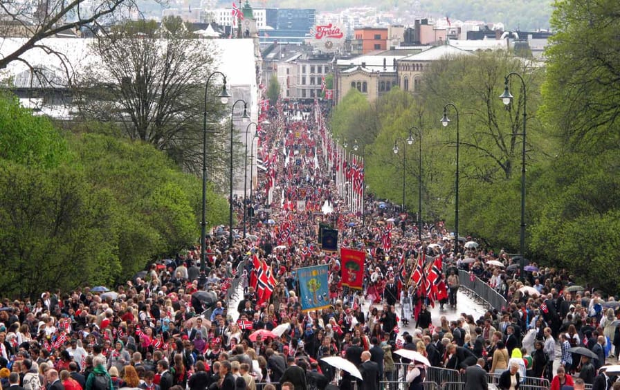 Citizens of Oslo celebrate Syttende Mai (May Seventeenth), Norway's national day commemorating the adoption of its Constitution.