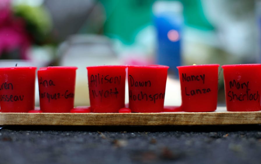 Candles at a memorial near Sandy Hook Elementary School