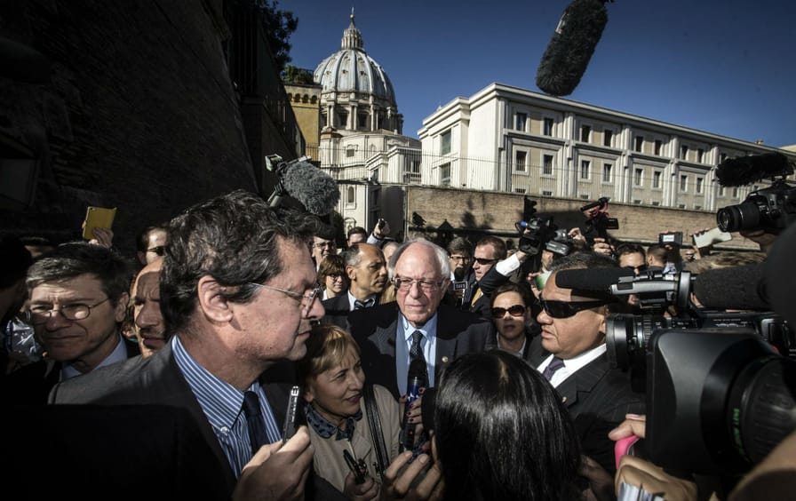 Bernie Sanders leaves the Vatican