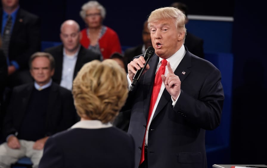 Trump speaks during the presidential town hall debate with Clinton at Washington University in St. Loui