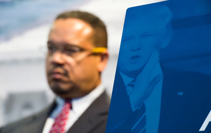 Keith Ellison with Trump poster