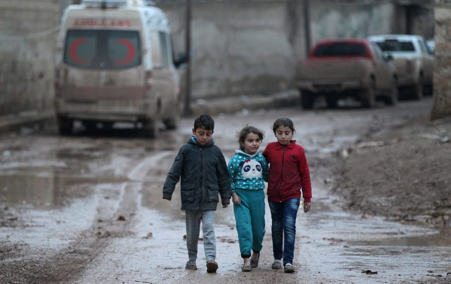 Children walking near Aleppo