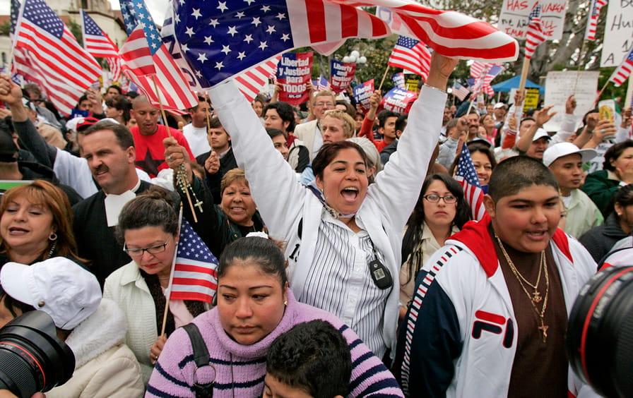 Immigration rights demonstrators rally in downtown Los Angeles, Monday, April 10, 2006.