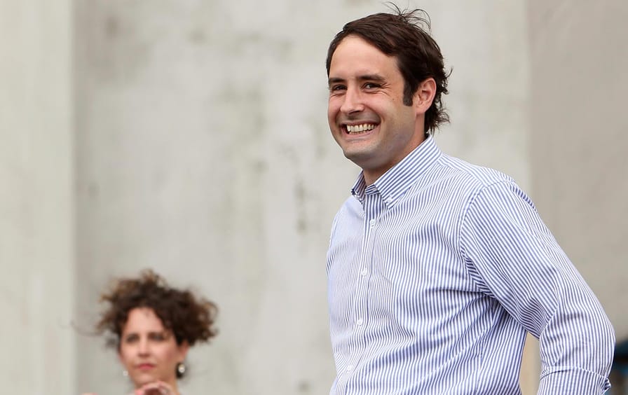 Joshua Svaty at an event announcing his candidacy for governor.