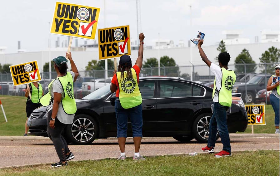 UAW members outside the Nissan plant