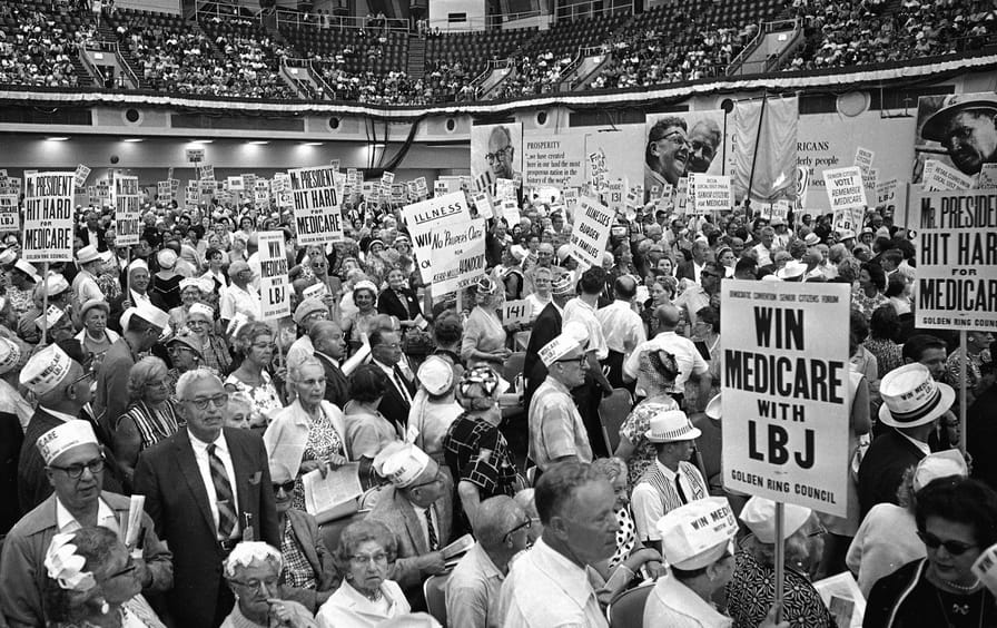 senior citizens supporting Medicare at the 1964 Democratic National Convention
