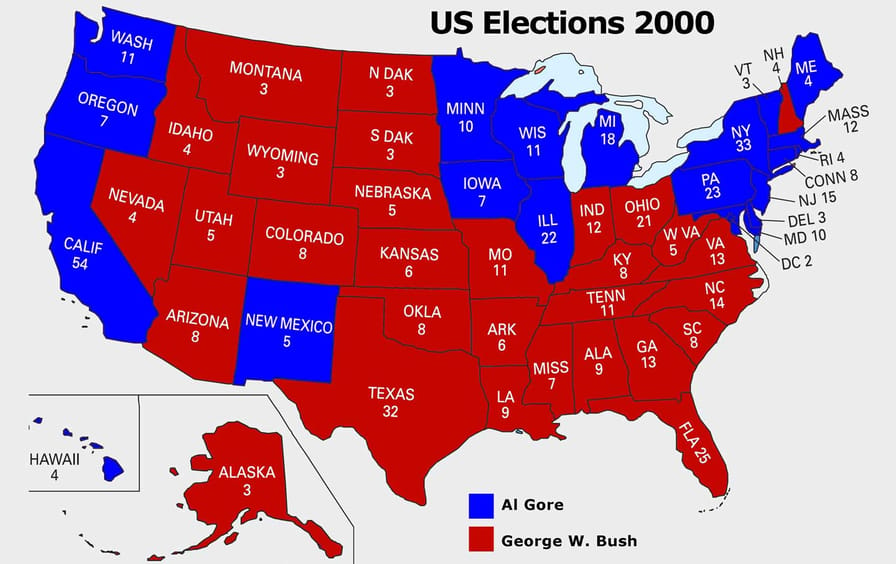 Electoral College map, 2000