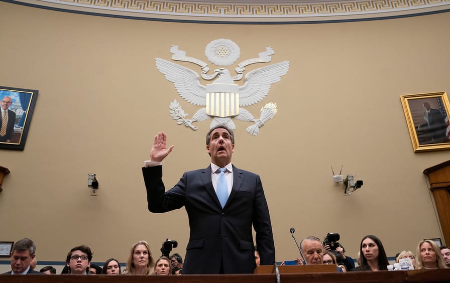 Michael Cohen being sworn in to testify before Congress