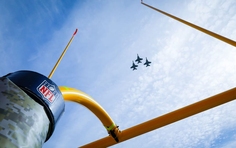 Military jets fly over Arrowhead Stadium