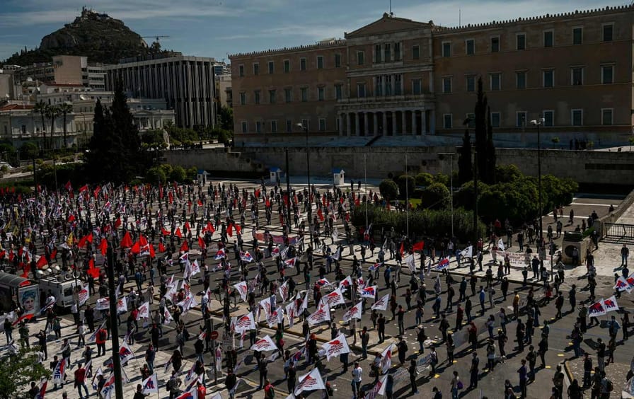 Greek protesters during a May Day demonstration