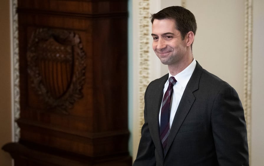 Tom Cotton slightly smiling in a black suit
