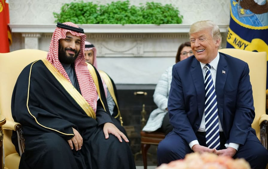 Donald Trump sits next to Saudi Crown Prince in Oval Office