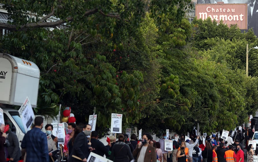 Protest outside Chateau Marmont against firing of workers