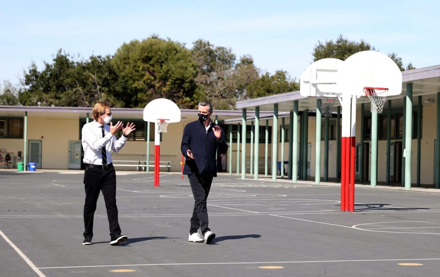 California Governor Gavin Newsom Visits Reopened Elementary In Palo Alto