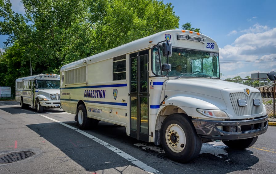 Department of Corrections bus at Rikers Island