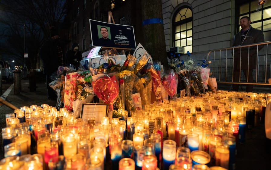 Candle Light Vigil Held In NYC's 32nd Precinct For NYPD Officers Shot Friday Night