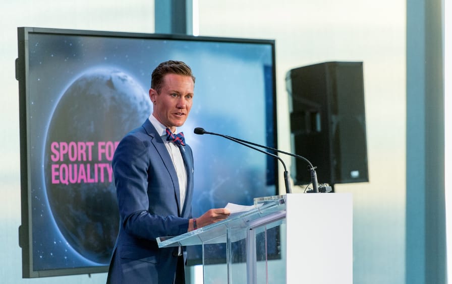 Chris Mosier presents the Sport for Equality Award during the Beyond Sport Global Awards on July 26, 2017 in New York City.