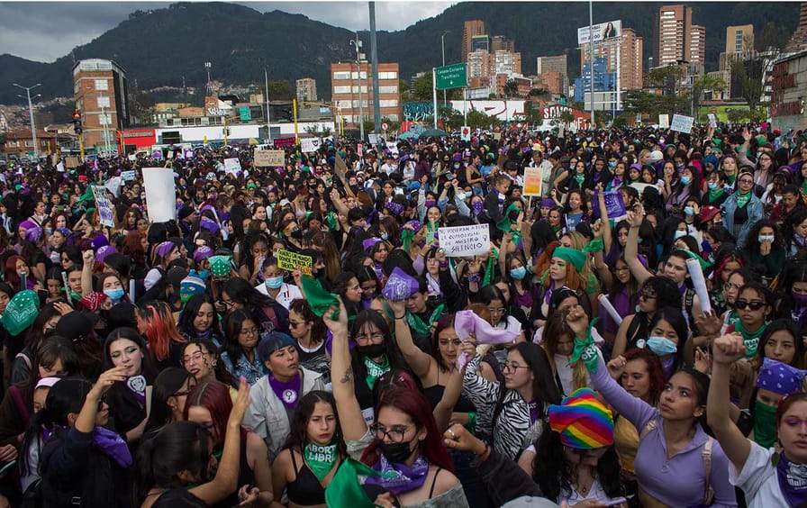 Protesters in Bogota, Colombia, on International Women's Day