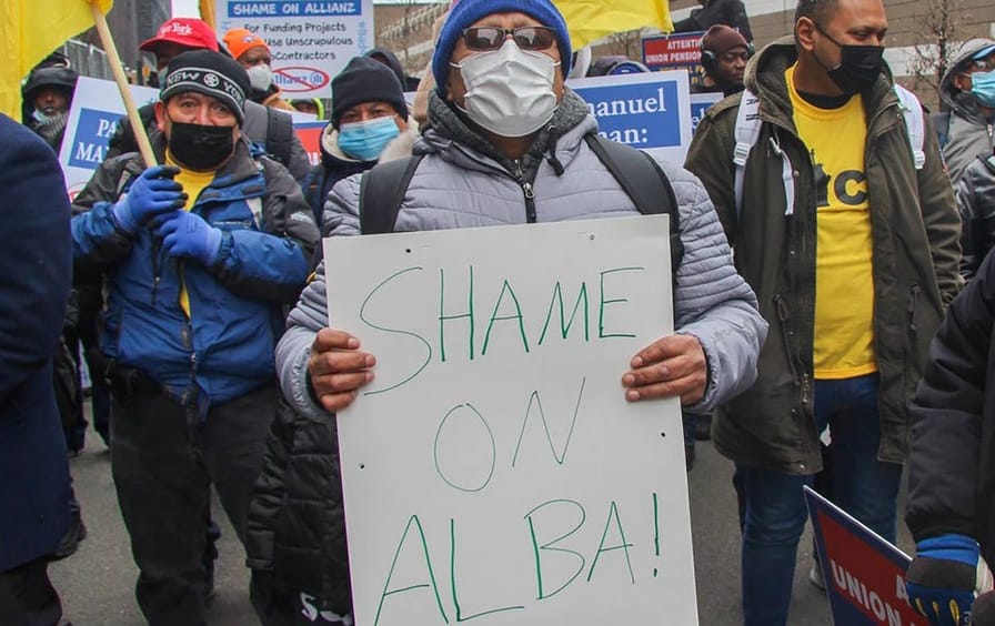 A Laborers’ Local Union 79 protest against Alba Services.