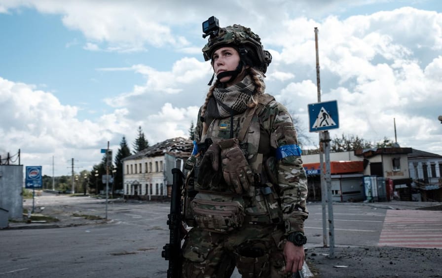 A Ukrainian soldier in the Kupiansk, a recaptured frontline city in the Kharkiv region.