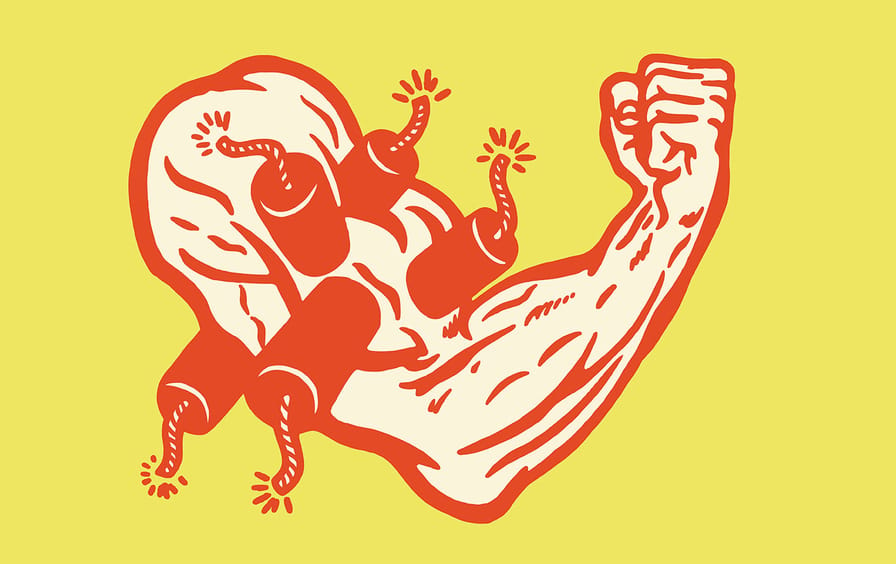 An illustration of biceps with firecrackers embedded in them