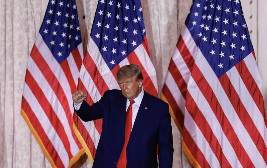 Former US president Donald Trump announces his 2024 run for the presidency at the Mar-a-Lago Club in Palm Beach, Fla.