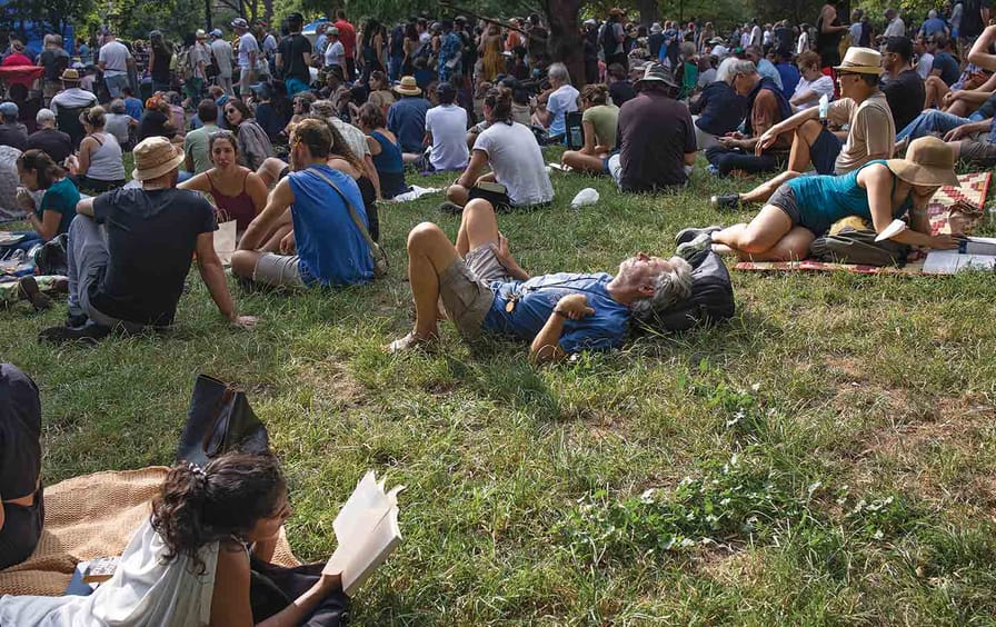A concert audience in New York’s Tompkins Square Park, 2022