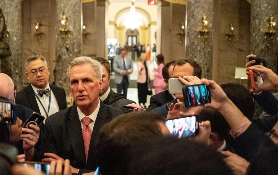 Representative Kevin McCarthy at the Capitol after losing the first round of voting for the speakership.
