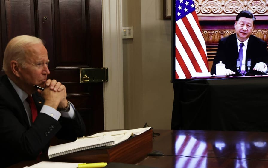 U.S. President Joe Biden participates in a virtual meeting with Chinese President Xi Jinping at the Roosevelt Room of the White House November 15, 2021 in Washington, DC. President Biden met with his Chinese counterpart to discuss bilateral issues.