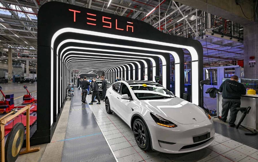 Tesla electric vehicle on display