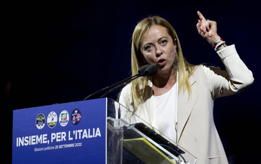 Giorgia Meloni speaks during a rally on September 22, 2022, in Rome.