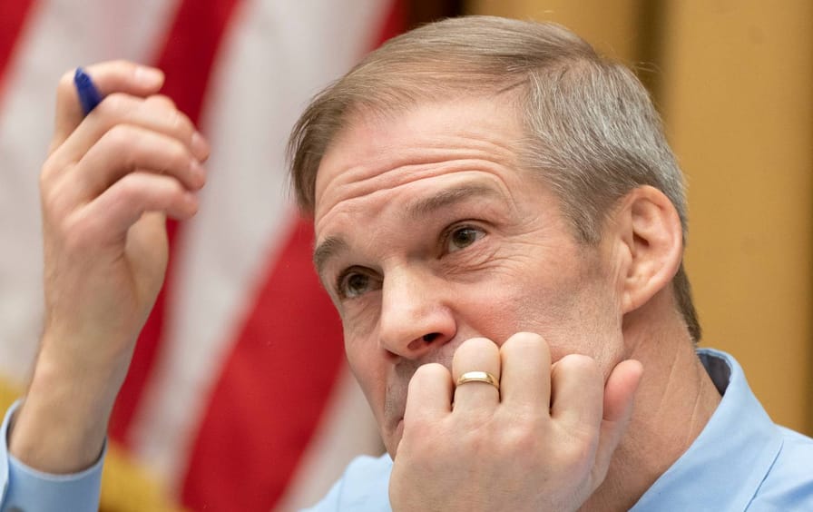 Chairman Jim Jordan, R-Ohio, presides during a House Judiciary subcommittee hearing on what Republicans say is the politicization of the FBI and Justice Department and attacks on American civil liberties on March 9, 2023.