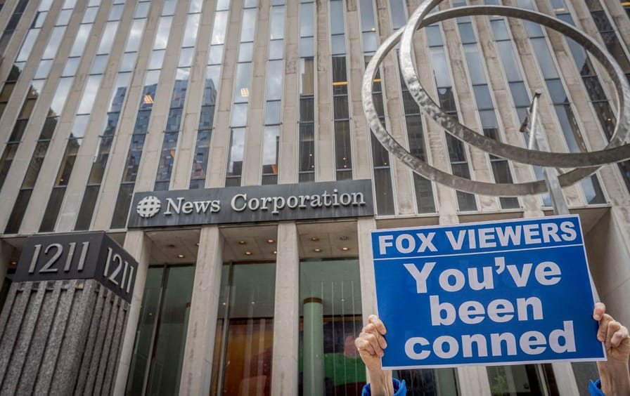 protesters outside Fox headquarters