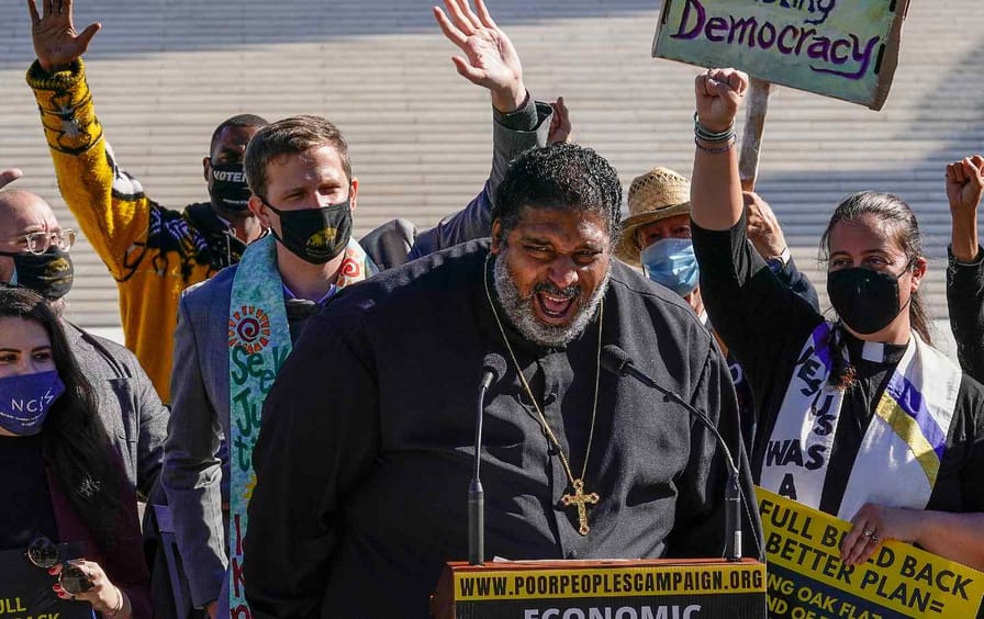 Rev. Dr. William Barber, co-chair of the Poor People’s Campaign speaks at the Poor People's Campaign: A National Call For Moral Revival Rally at the US Supreme Court on October 27, 2021.