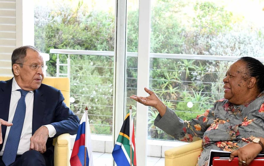 Russian Foreign Minister Sergey Lavrov meets with South African International Relations and Cooperation Minister Naledi Pandor as part of the BRICS Foreign Ministers Meeting in Cape Town, South Africa on June 1, 2023.