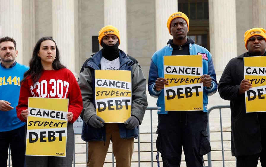 Student loan borrowers and advocates gather for the People's Rally to Cancel Student Debt during the Supreme Court hearings on Student Debt Relief on February 28, 2023, in Washington, D.C.