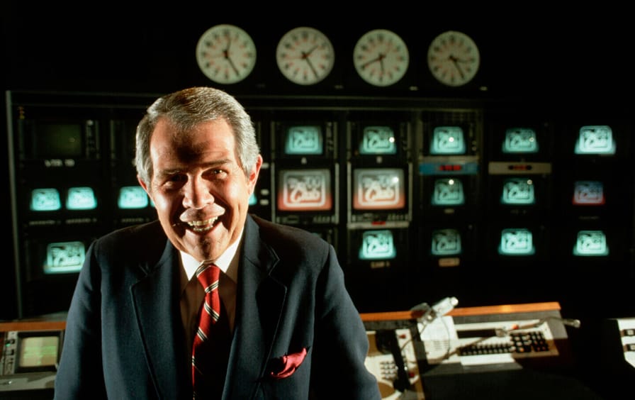 Television evangelist and conservative political activist Pat Robertson poses in the control room for his TV show