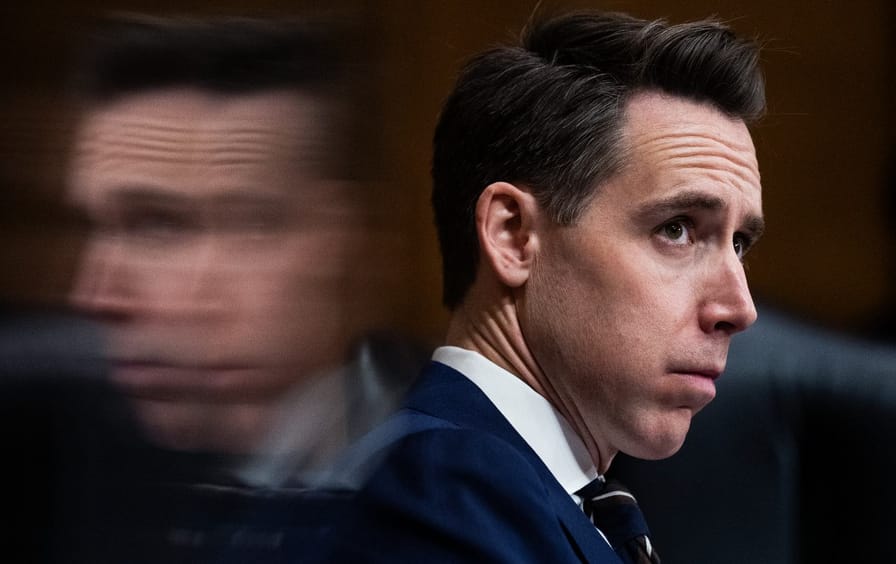 Josh Hawley (R-Mo.) attends a Senate Homeland Security and Governmental Affairs Committee markup on Wednesday, March 15, 2023.