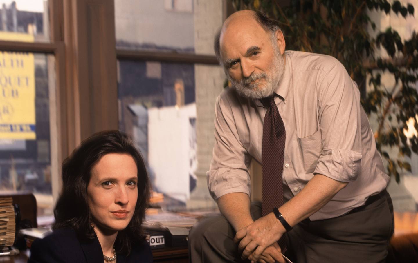 Editor Katrina vanden Heuvel and Publisher Victor Navasky pose for a joint portrait at the offices of The Nation on December 4, 2001.