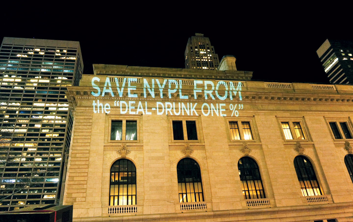 Protest at the New York Public Library, March 11, 2014.