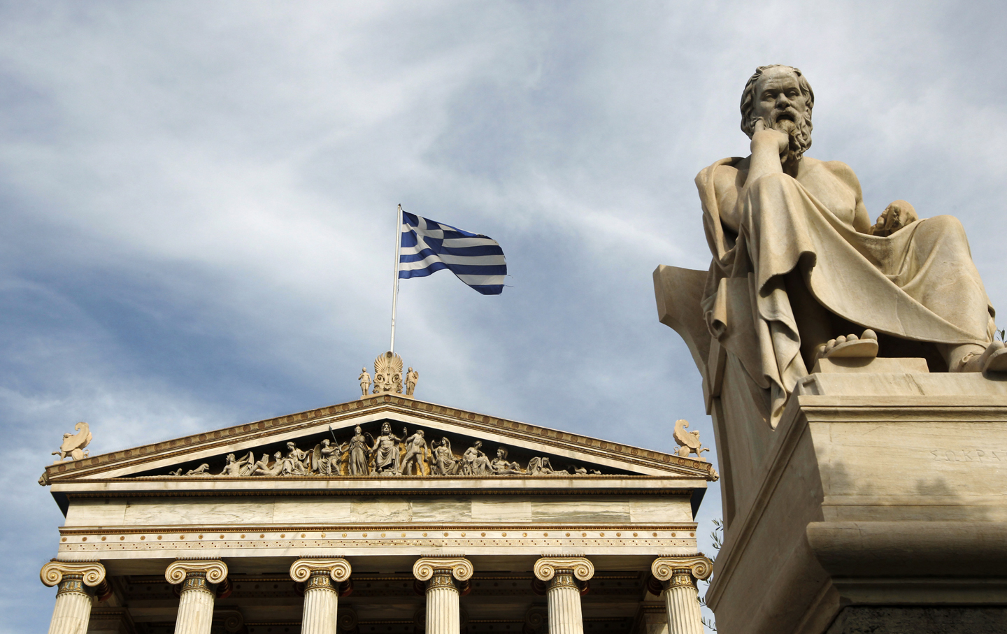 Greece flag and statue