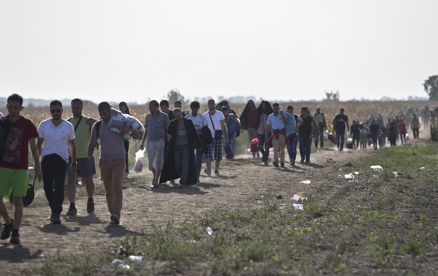 Migrants walk through Serbia en route to Croatia.