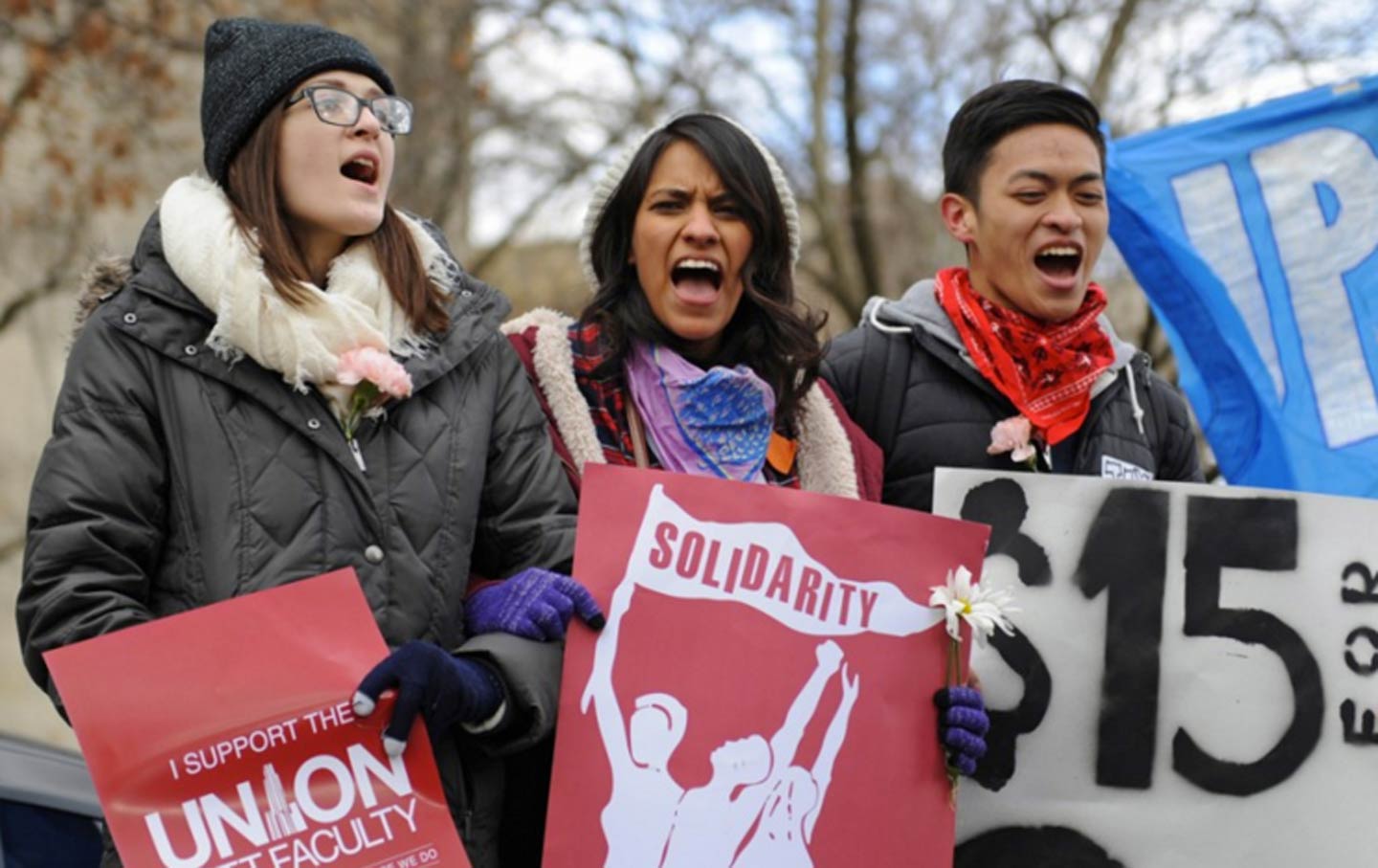 Students protest low wages.