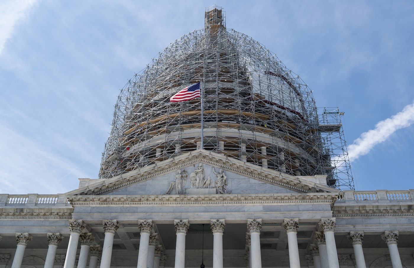 The dome of the Capitol Building in Washington, D.C., under renovation.